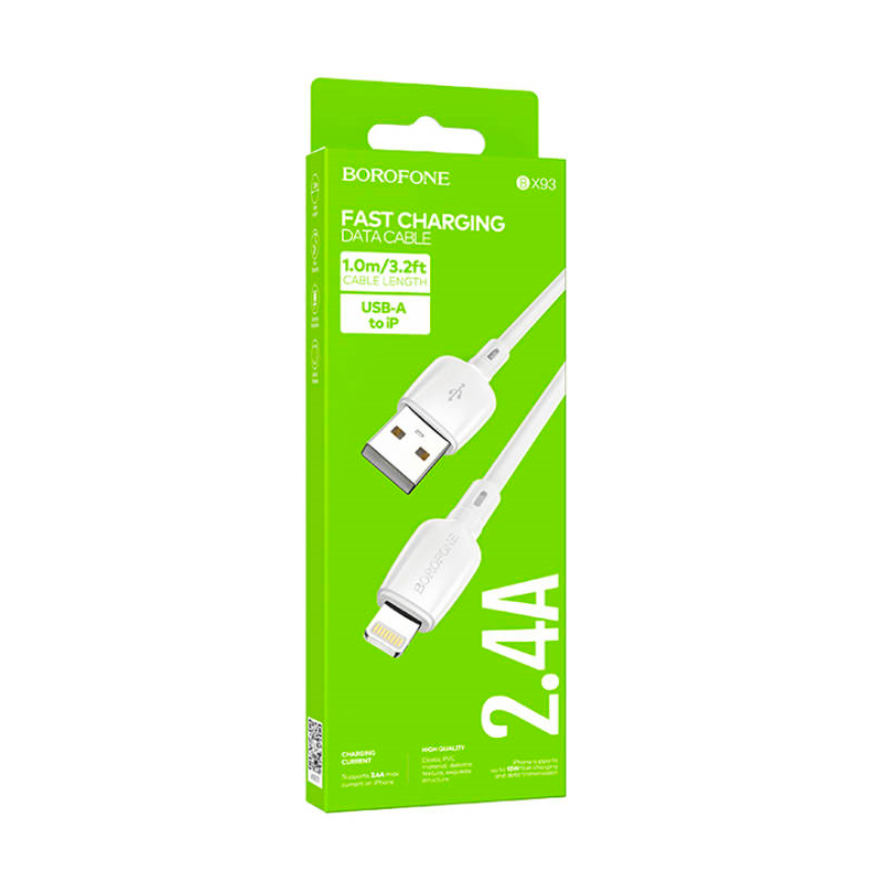 Cable Usb a Lightning 2.4a Borofone Bx93 1 Metro Blanco – imagen 3