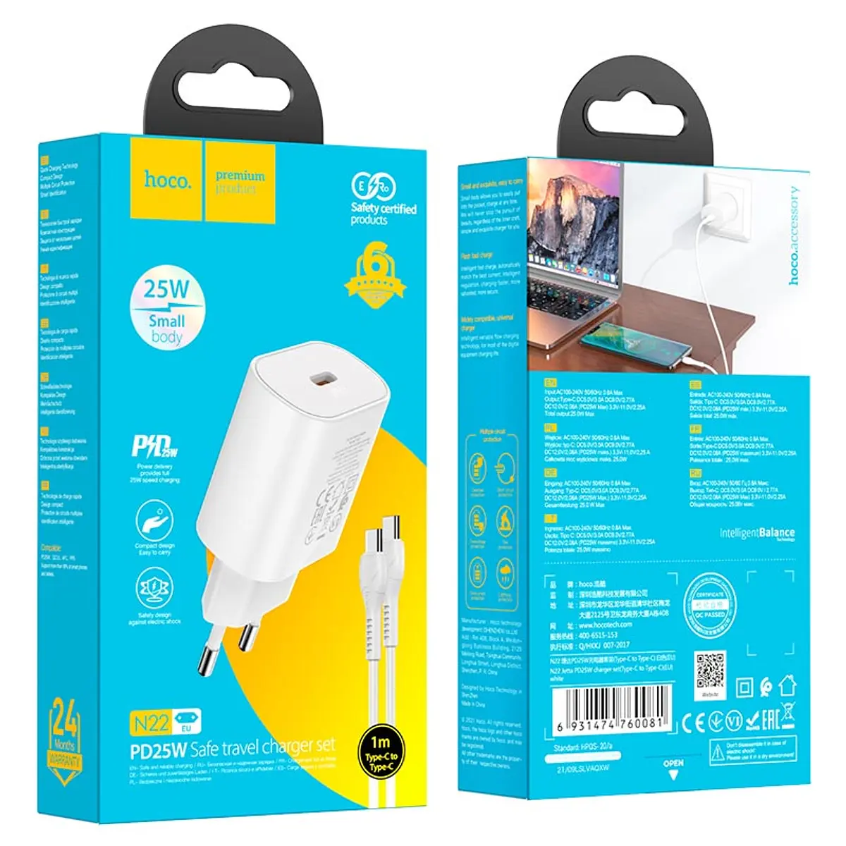 Cargador Carga Rapida Hoco N22 + Cable Tipo C Blanco – imagen 3
