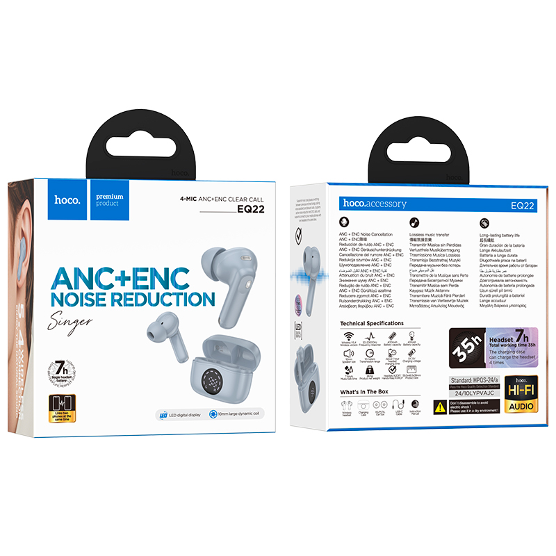 Audífonos In Ear Bluetooth Hoco Tws Eq22 Singer Anc Enc Celeste – imagen 3