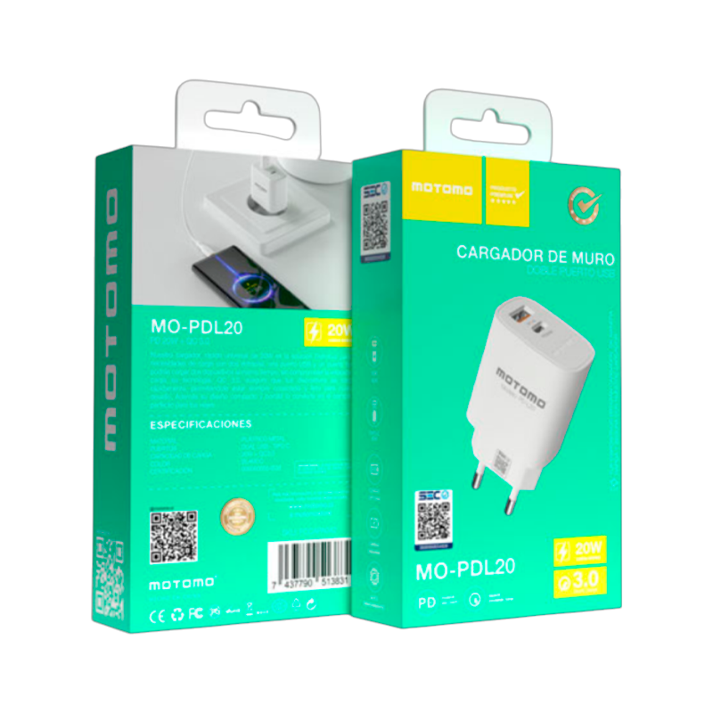 Cargador Rápido Motomo Mo-L20 20w Dual Blanco – imagen 3