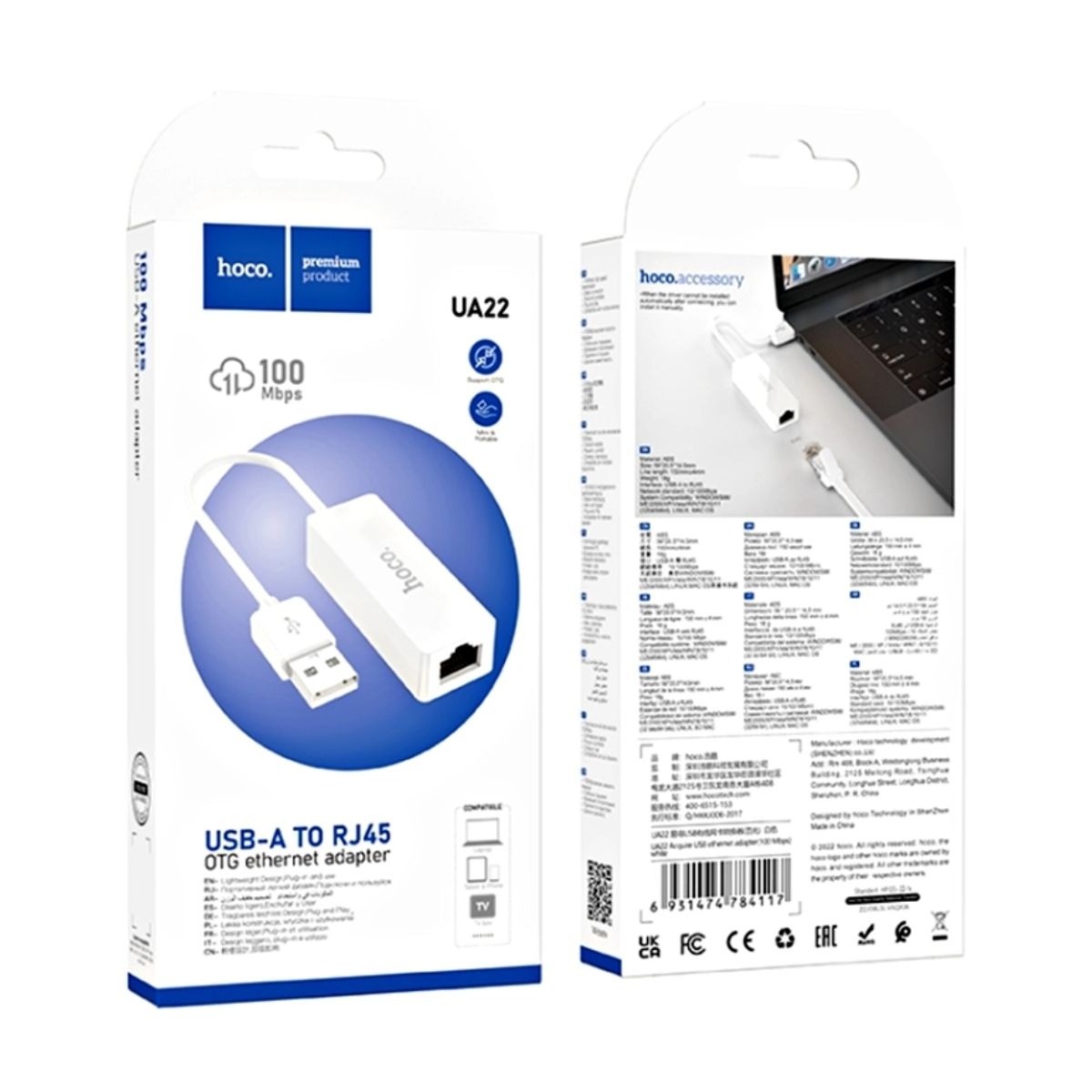 Adaptador Hoco Ua22 Usb a Rj45 Blanco – imagen 3