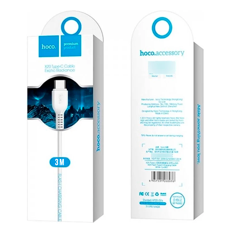 Cable Usb a Tipo C Hoco X20 Flash 3 Metros Blanco – imagen 3