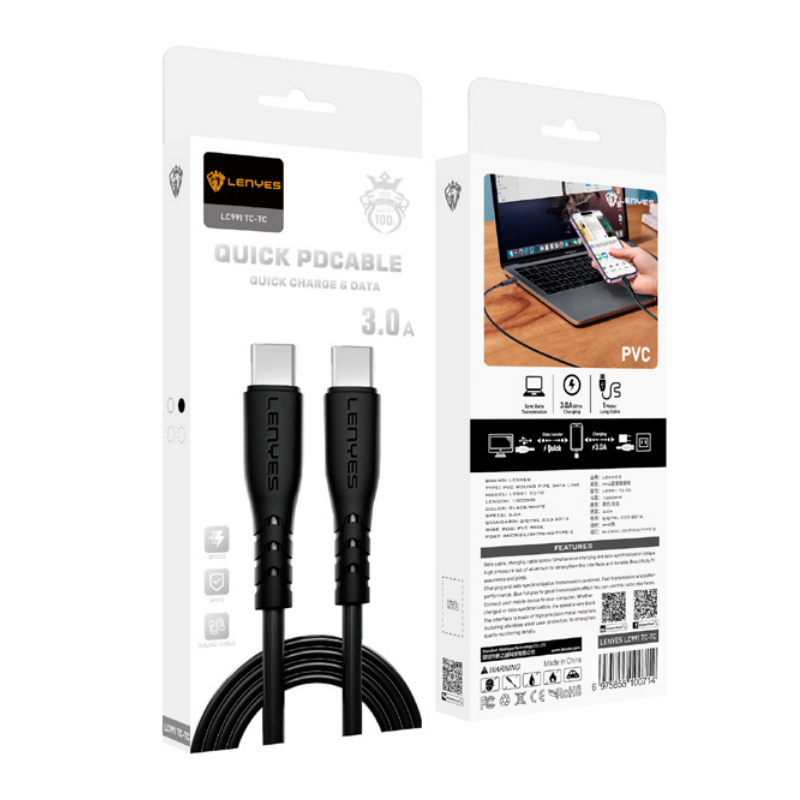 Cable Tipo C a Tipo C Lenyes Lc991 1 Metro Negro – imagen 3
