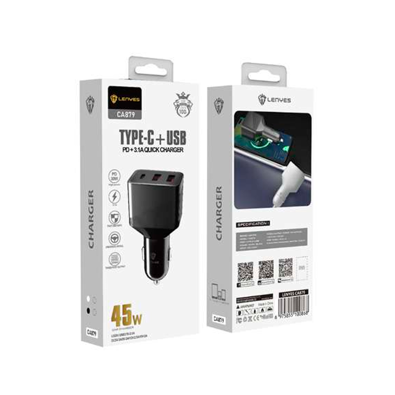 Cargador de Auto Triple Lenyes Ca879 45w Negro – imagen 3