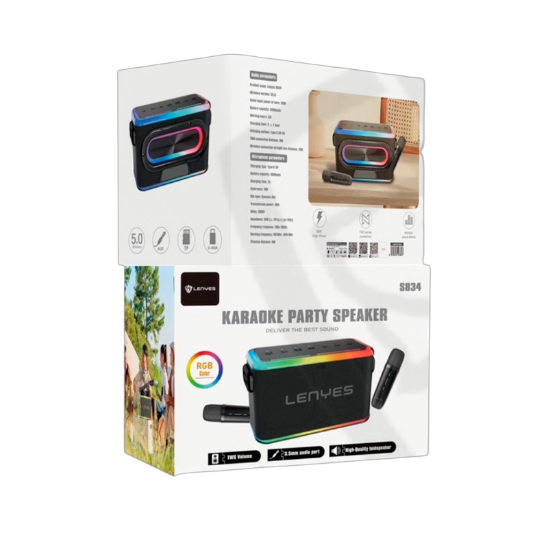Parlante Bluetooth Lenyes S834 Karaoke 80w Negro – imagen 3