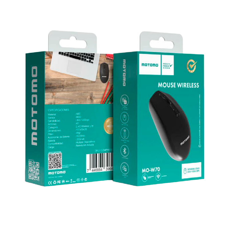 Mouse Inalambrico Motomo W70 1200 Dpi Negro – imagen 3