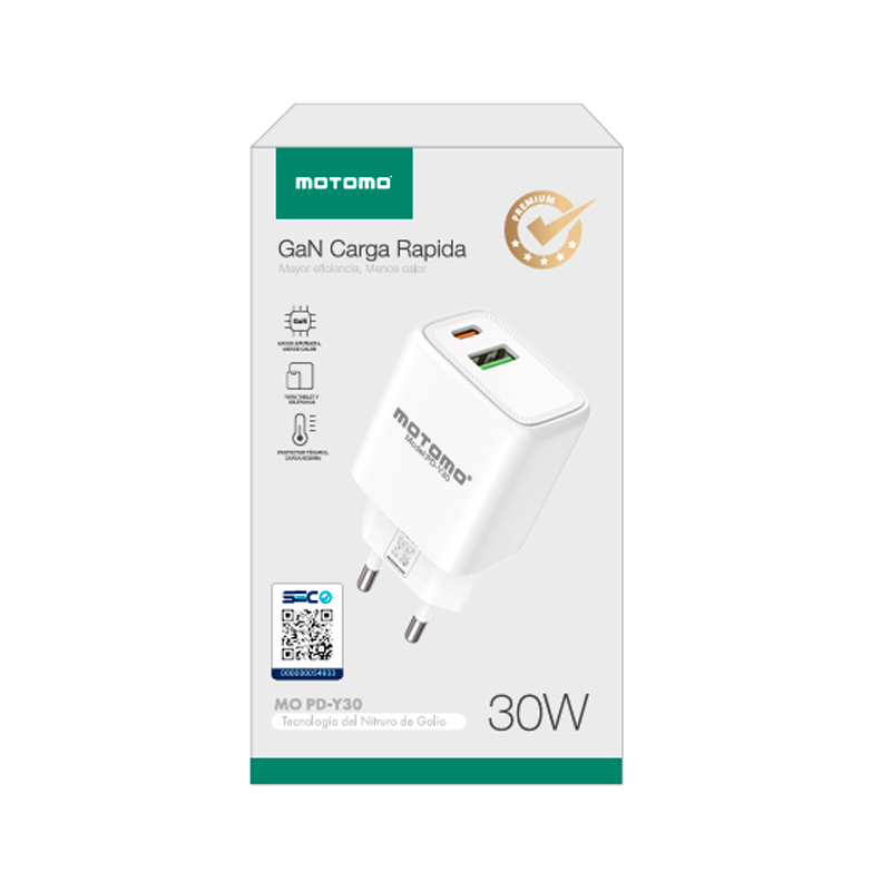 Cargador Rápido Motomo PD-Y30 30w Dual Usb + Tipo C Gan – imagen 3