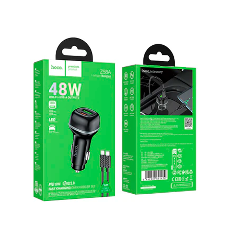 Cargador De Auto Dual Hoco Z58a Rank 48w + Cable Tipo C – imagen 3