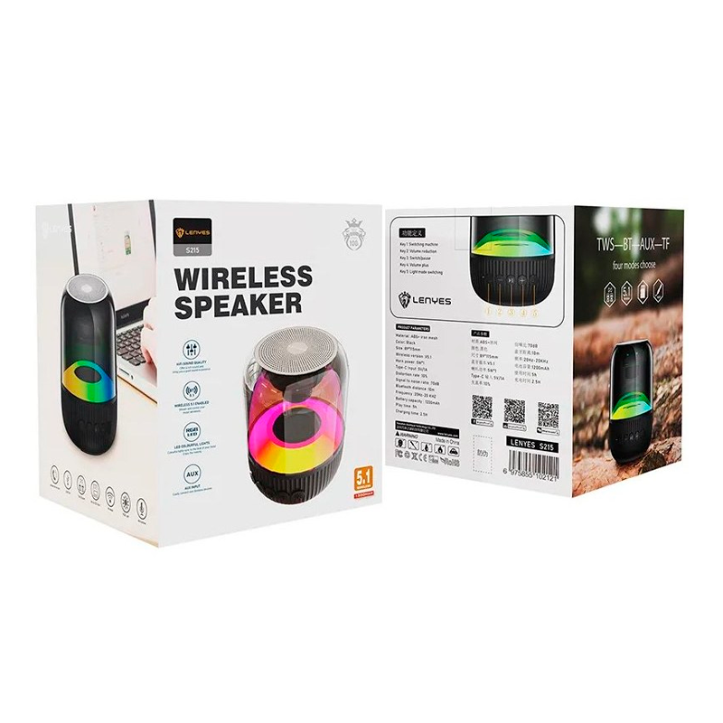 Parlante Bluetooth Lenyes S215 Colorfull Lights 5w Negro – imagen 3