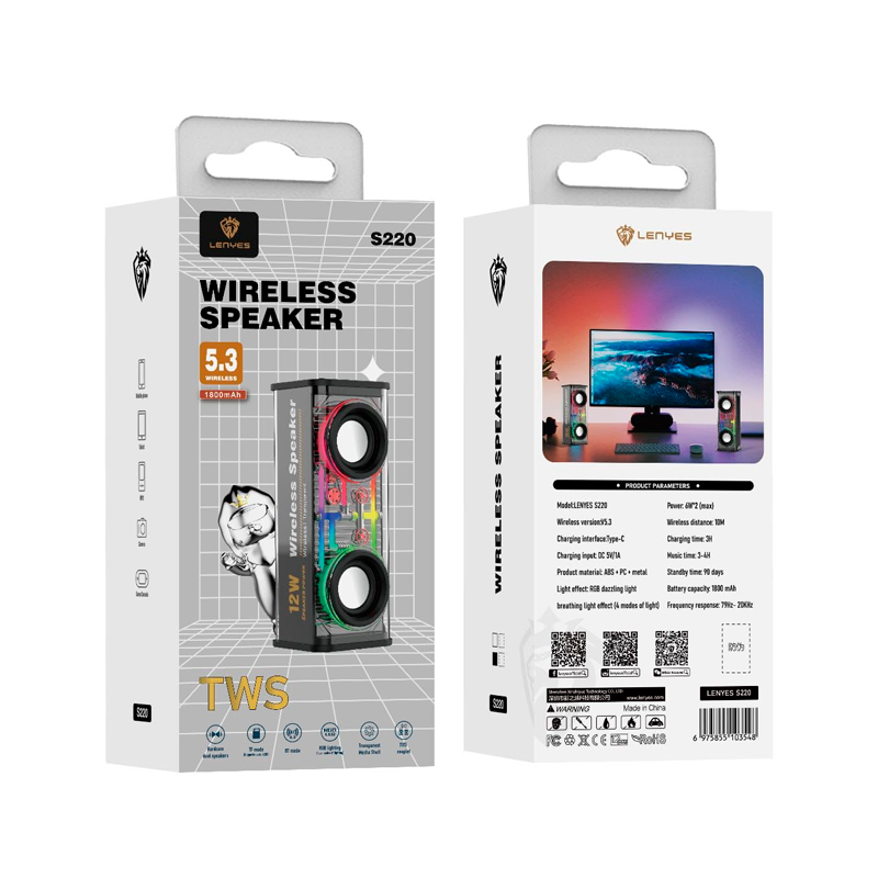 Parlante Bluetooth Lenyes S220 Colorfull Lights 12w Negro – imagen 3