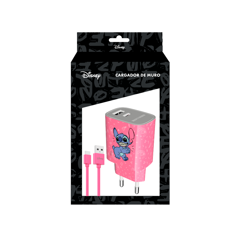 Cargador Rápido Disney 20w Dual Usb + Cable Lightning Stitch Rosa – imagen 3