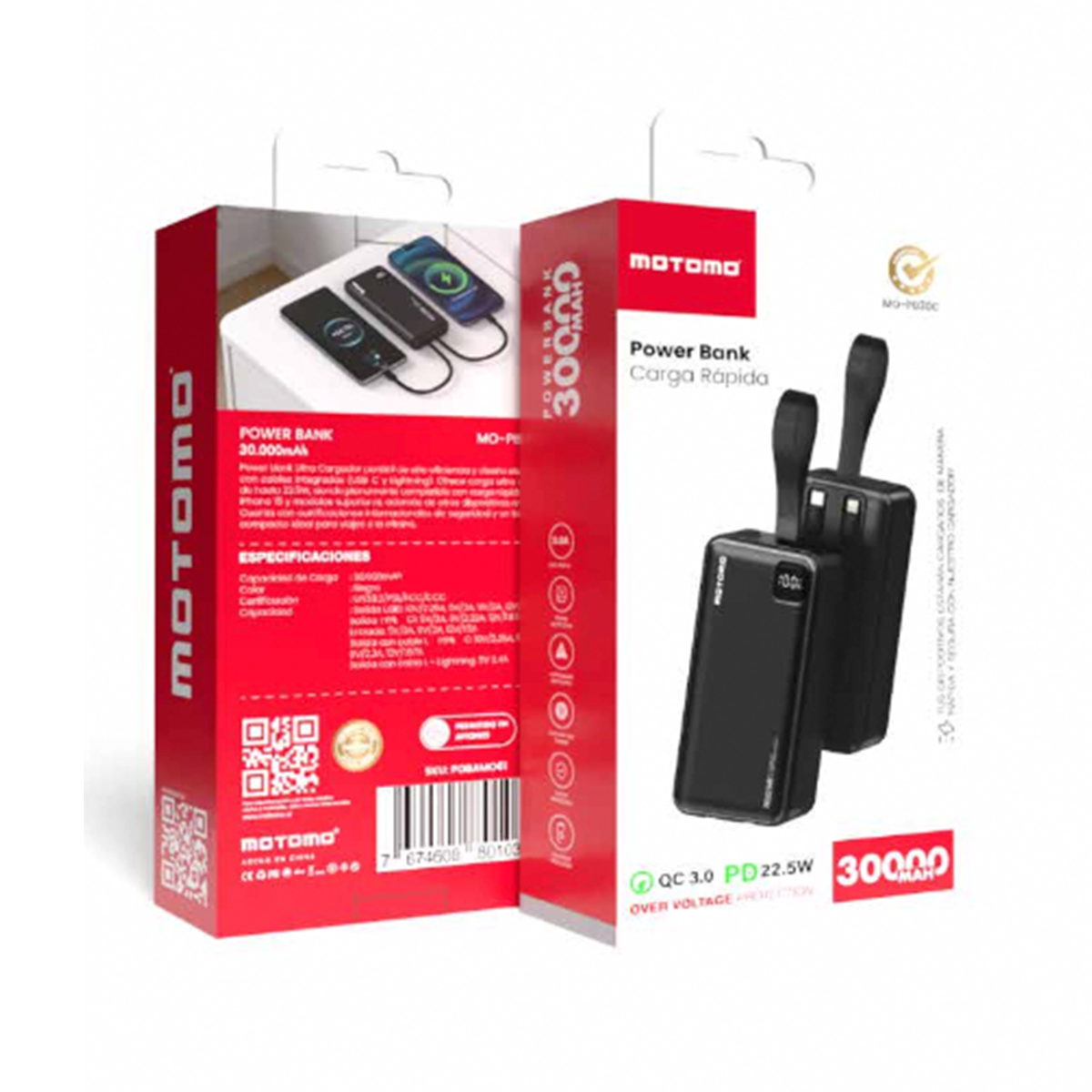 Powerbank Carga Rapida Motomo Mo-pb30c 30000 Mah Negro – imagen 2