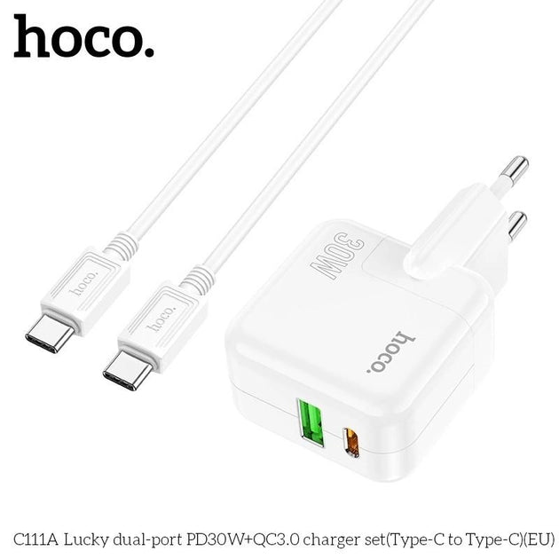 Cargador Hoco C111a 30w Carga Rapida + Cable Tipo C Blanco – imagen 4