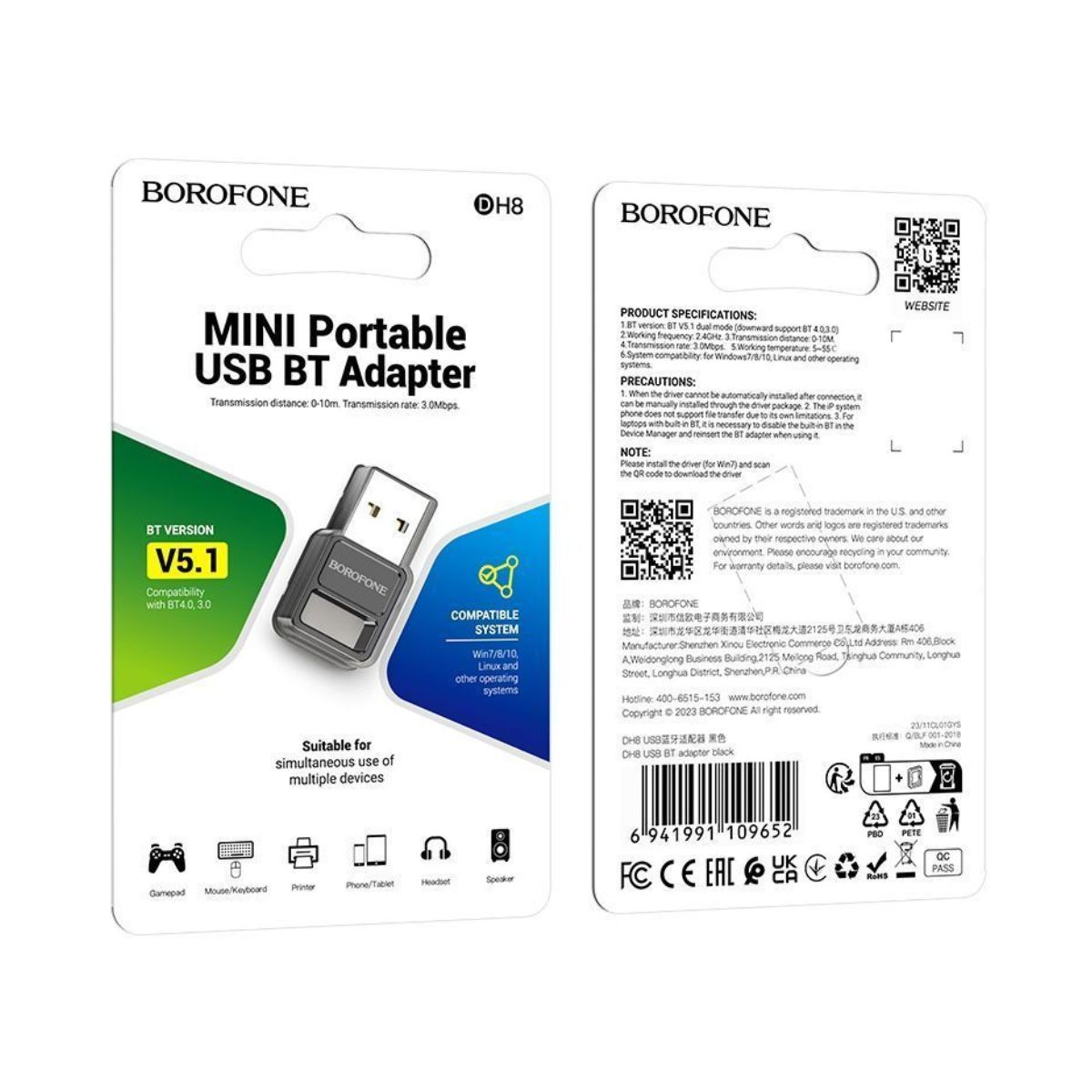 Adaptador Borofone Dh8 Transmisor Bluetooth Usb V5.1 Negro – imagen 3