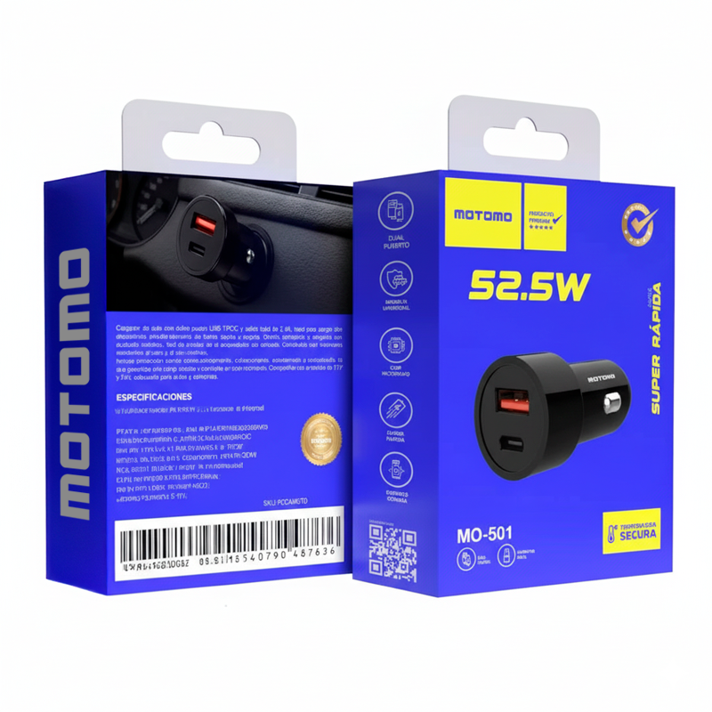 Cargador de Auto Motomo Mo-501 52.5w Dual Negro – imagen 3