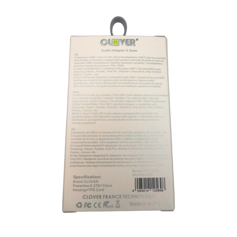 Adaptador Tipo C a Jack 3.5mm Clover Blanco – imagen 4
