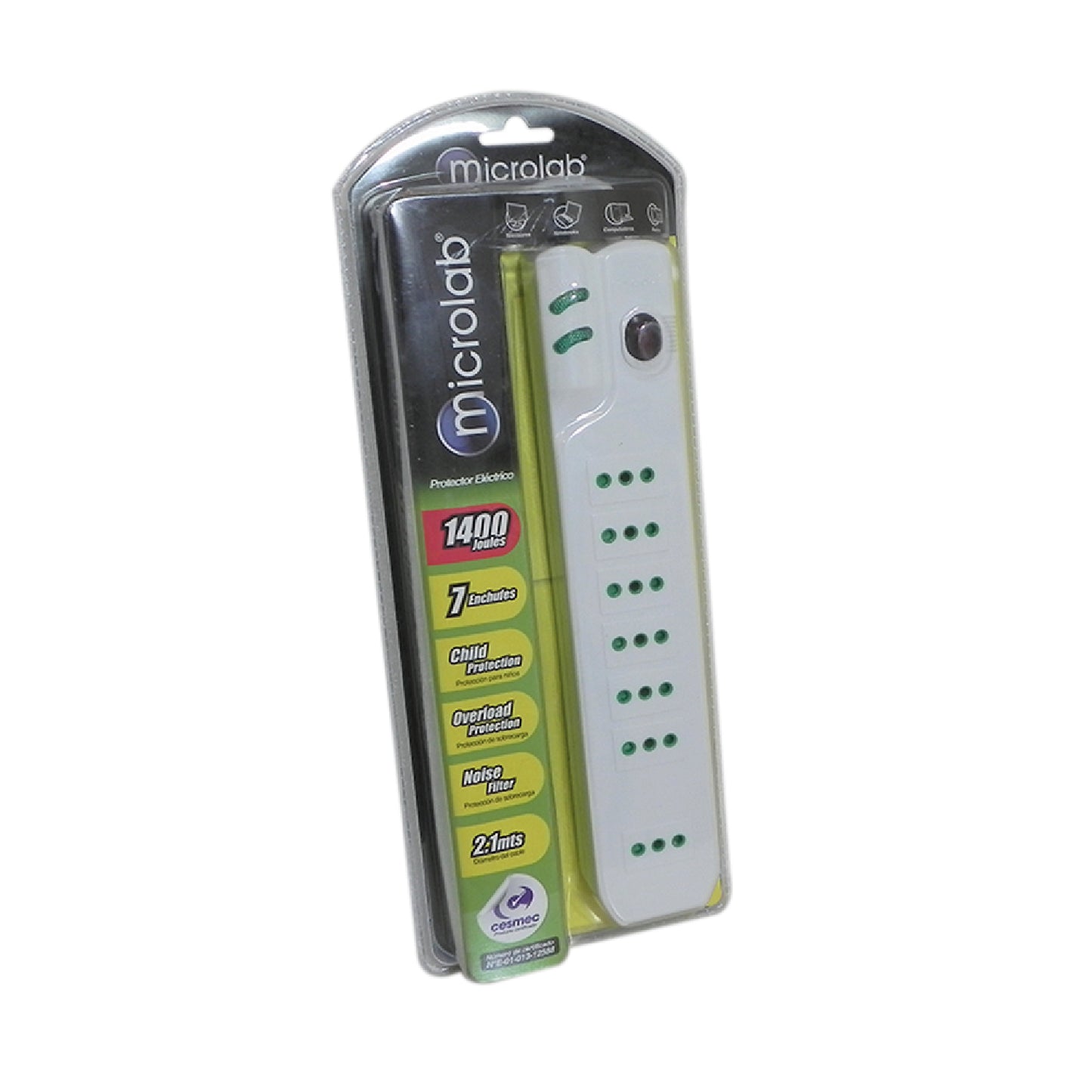 Alargador Extension 2.1 Metros 7 Entradas Microlab Blanco – imagen 2