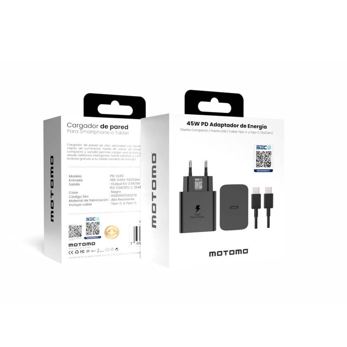 Cargador Rápido Motomo Ls45w Tipo C 45w Sec + Cable Tipo C Negro – imagen 2