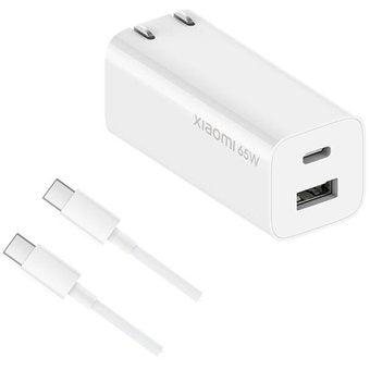 Cargador Xiaomi 65w Doble Puerto Tecnología GaN + Cable Tipo C Blanco – imagen 2