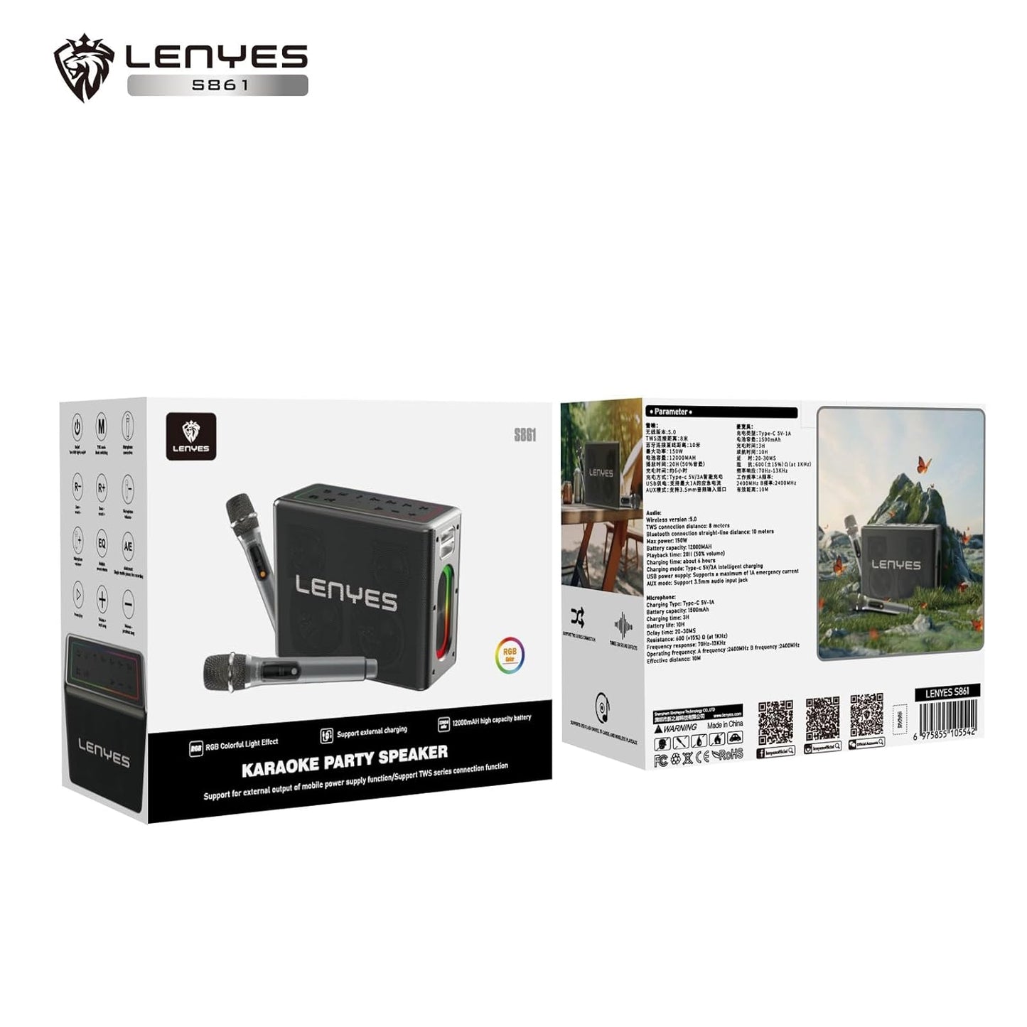 Parlante Bluetooth Lenyes S861 Karaoke 150w Negro – imagen 3