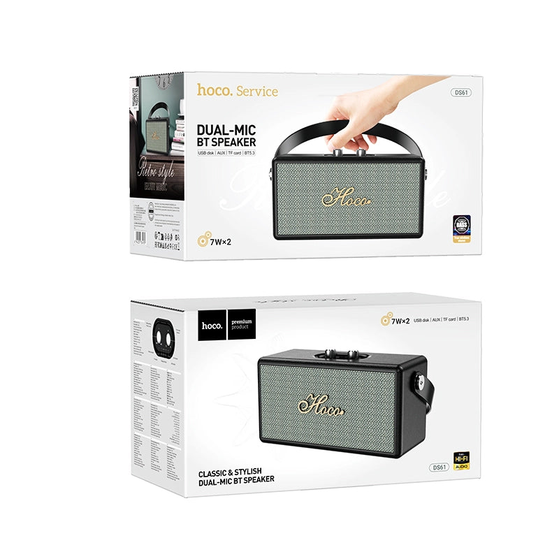 Parlantes Inalambrico Bluetooth Hoco Ds61 Retro Cuero Aux Tf Negro – imagen 3