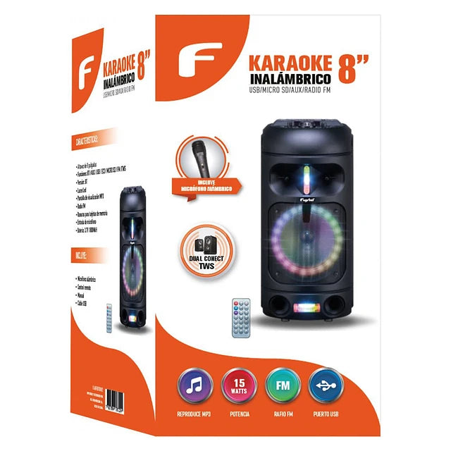 Parlante Bluetooth Karaoke Fujitel 8 Fm Usb sd Aux 15w Negro – imagen 2