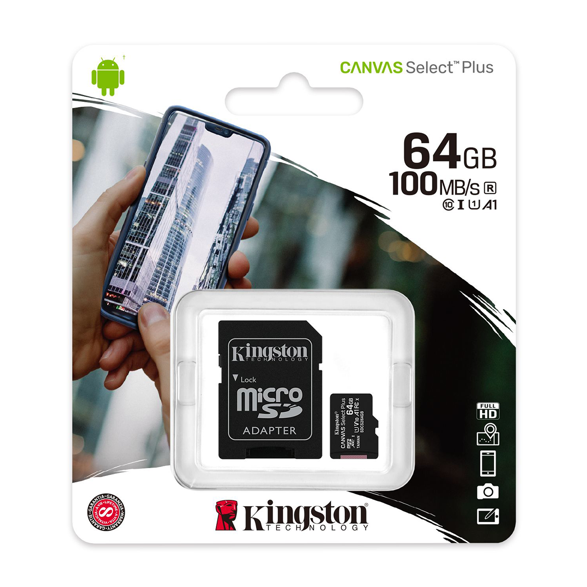 Micro Sd 64 Gb Canvas Plus + Adaptador Kingston