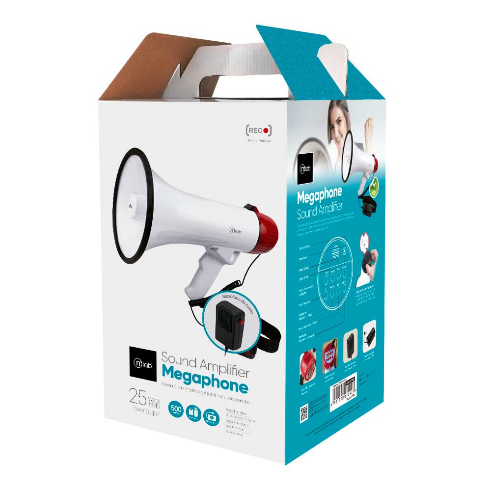 Megáfono Recargable 25w Sirena Graba Voz Recargable Blanco – imagen 7