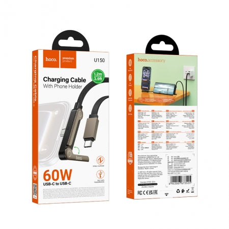 Cable Tipo C a Tipo C Hoco X151 60w Con Soporte Negro – imagen 3