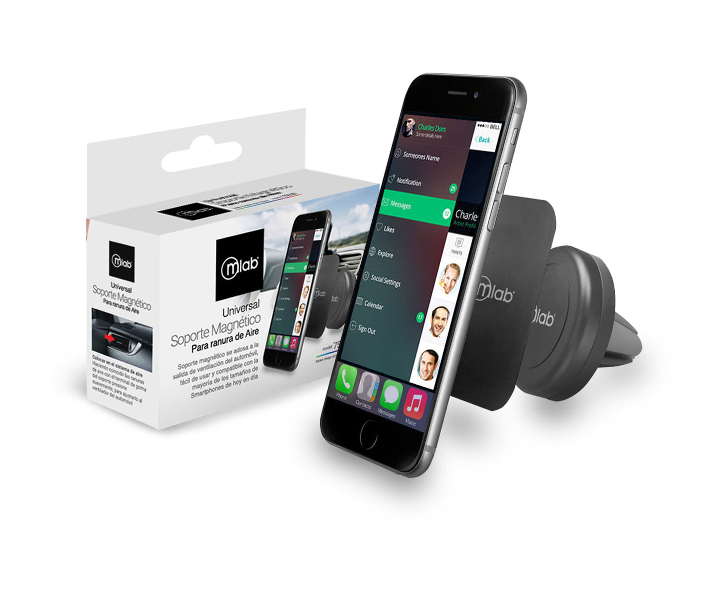 Soporte De Auto Magnetico Smartphone Microlab 7550 Negro