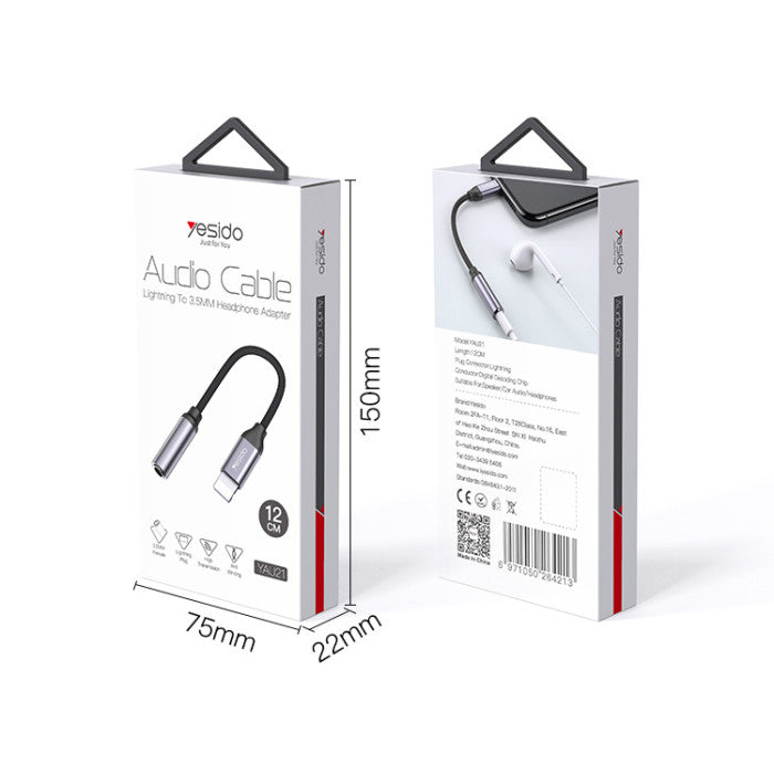 Adaptador Lightning a Jack 3.5mm Yesido Yau21 Gris – imagen 3