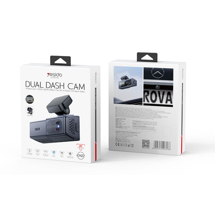Camara De Auto Yesido Km22 Dual Wifi Dash Cam 1k 30fps Negro – imagen 3