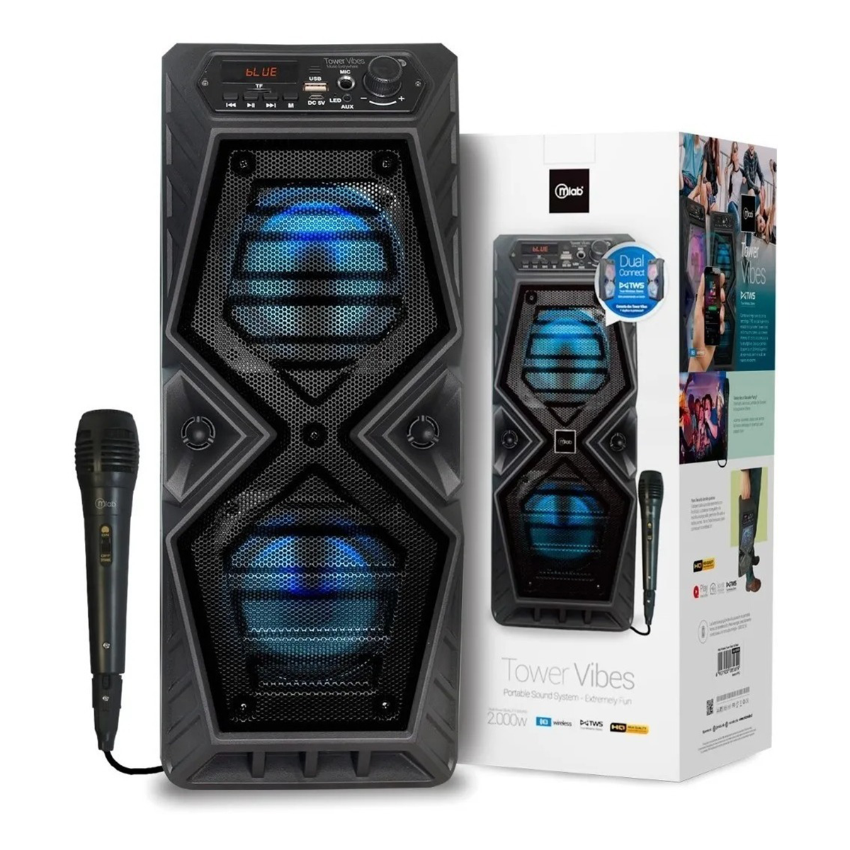 Parlante Bluetooth Karaoke Microlab Tower Vibes Negro