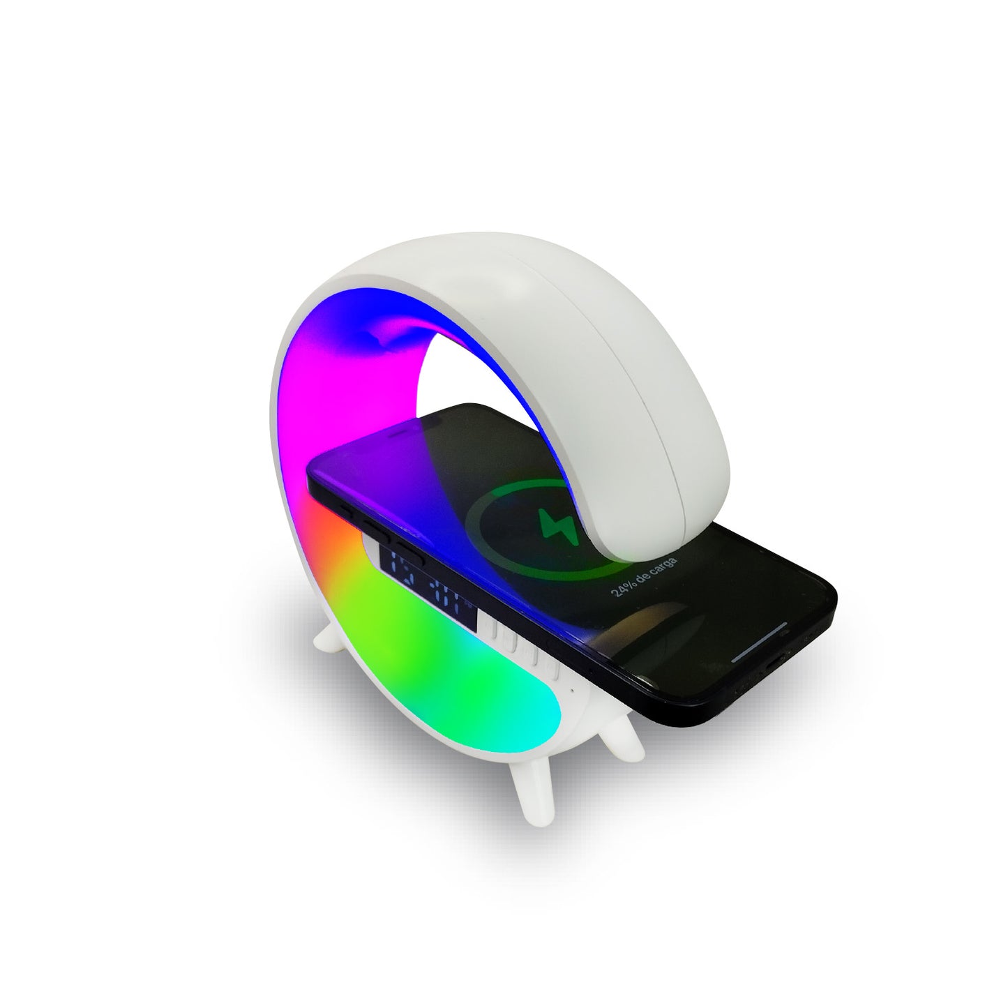 Parlante Bluetooth My Lil G Cargador Inalámbrico Luz Rgb Reloj Alarma Blanco – imagen 3