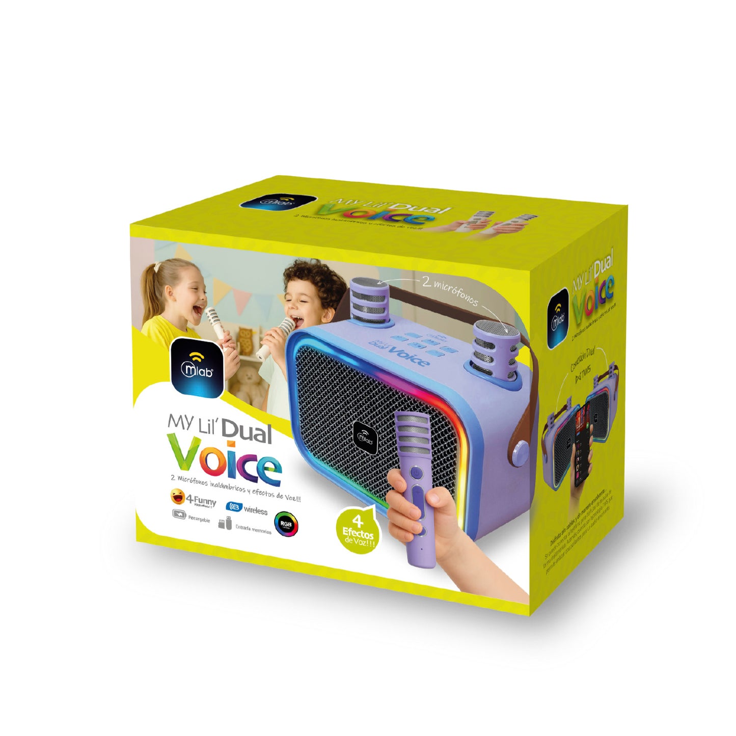 Parlante Para Niños My Lil Dual Voice Mlab 2 Microfonos Morado – imagen 3