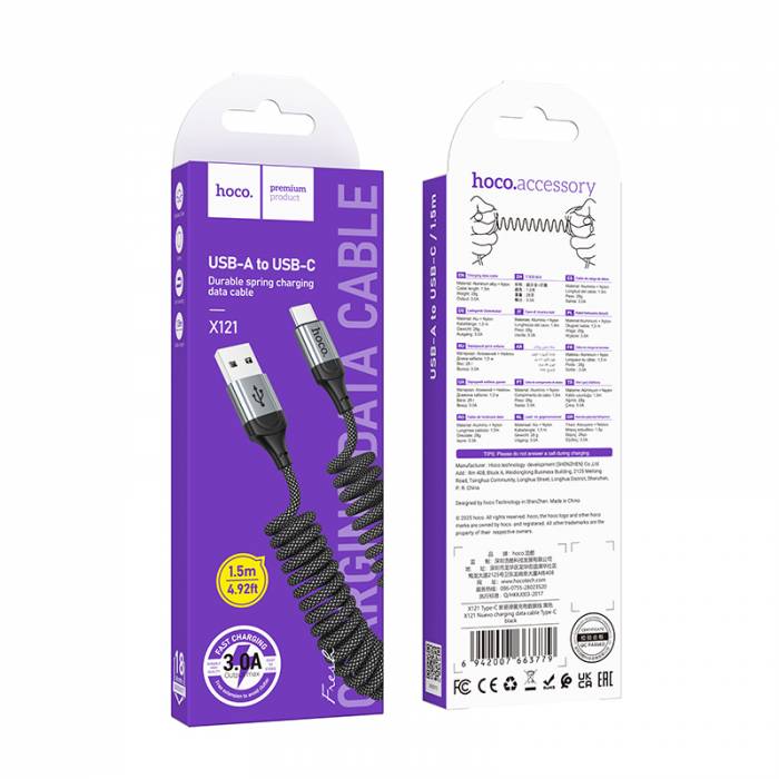 Cable Usb a Tipo C Hoco X121 1.5m 3a Negro – imagen 3