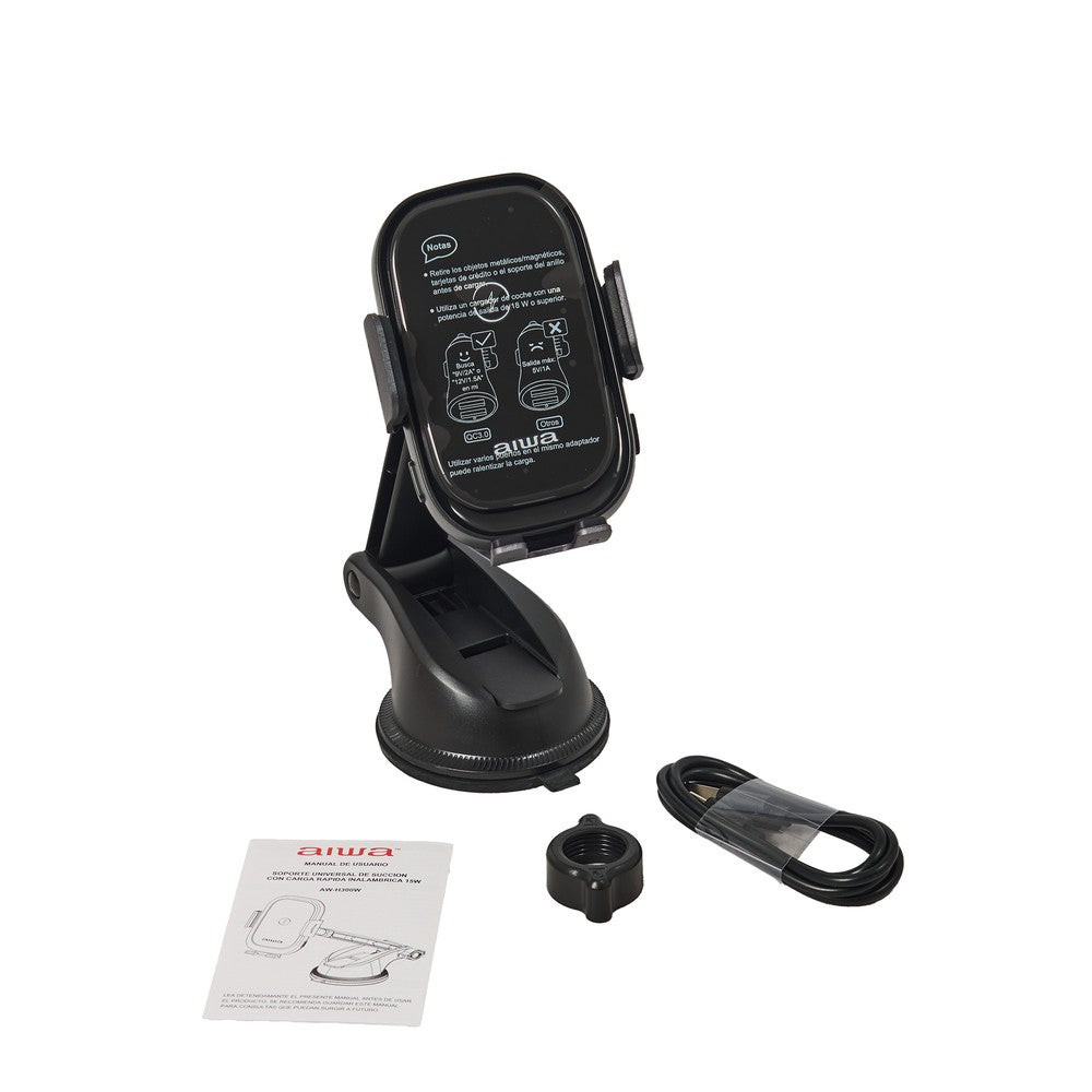 Soporte De Auto Cargador Inalambrico 15w Aiwa Aw-h300w Negro – imagen 4