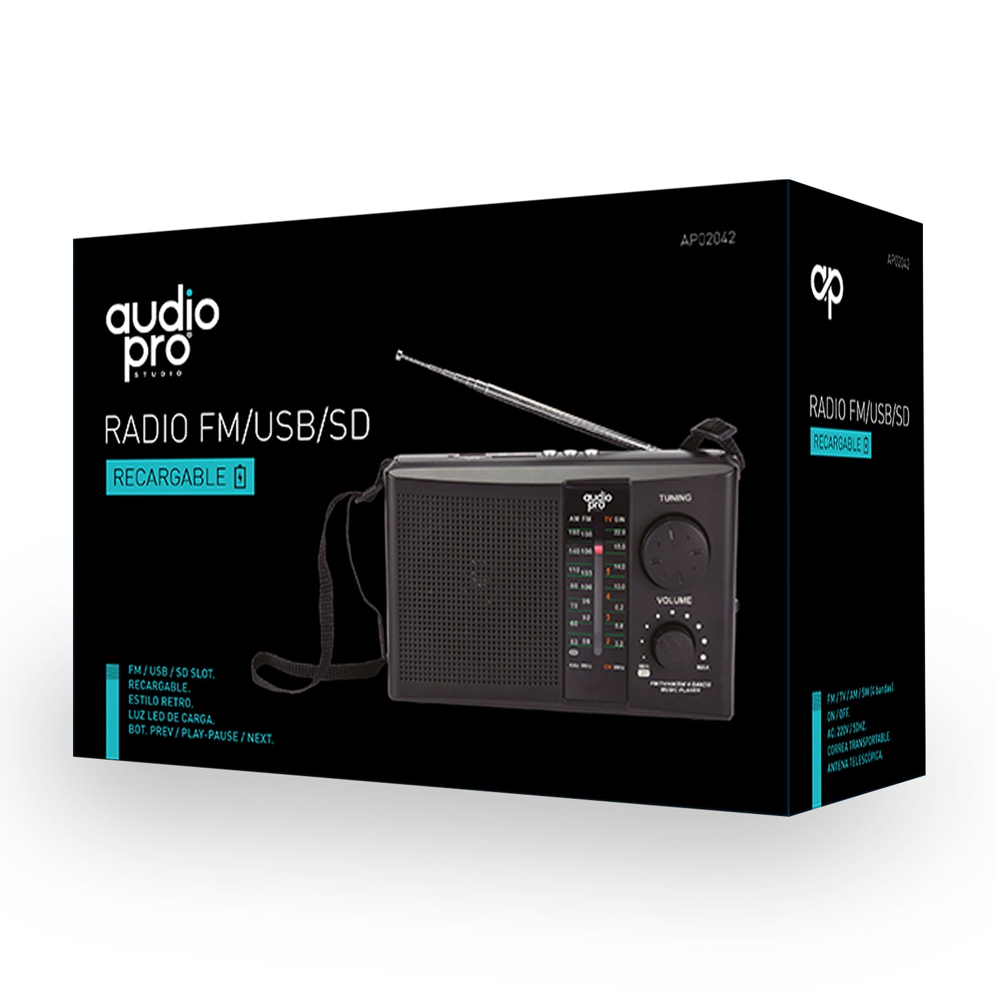 Radio Portatil Recargable Audio Pro AM FM AP02042 Negro – imagen 2