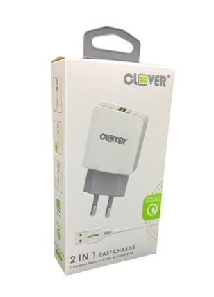 Cargador Clover Usb QC 3.0 + Cable Lightning 1.2m Blanco – imagen 2