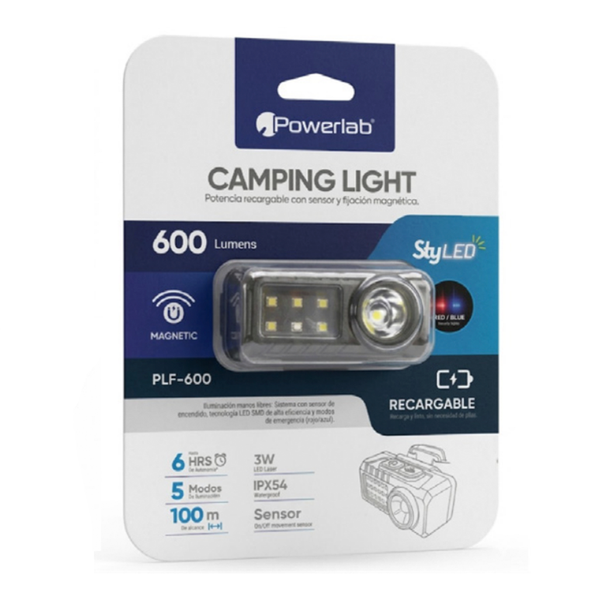 Linterna Banda De Cabeza Powerlab 9717 600 Lumen Recargable Negro