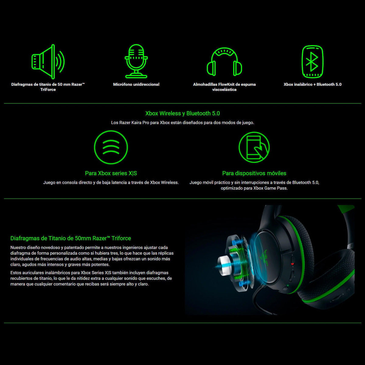 Audifonos Gamer Razer Kaira Pro Inalambrico Para Xbox Serie X S Negro – imagen 4