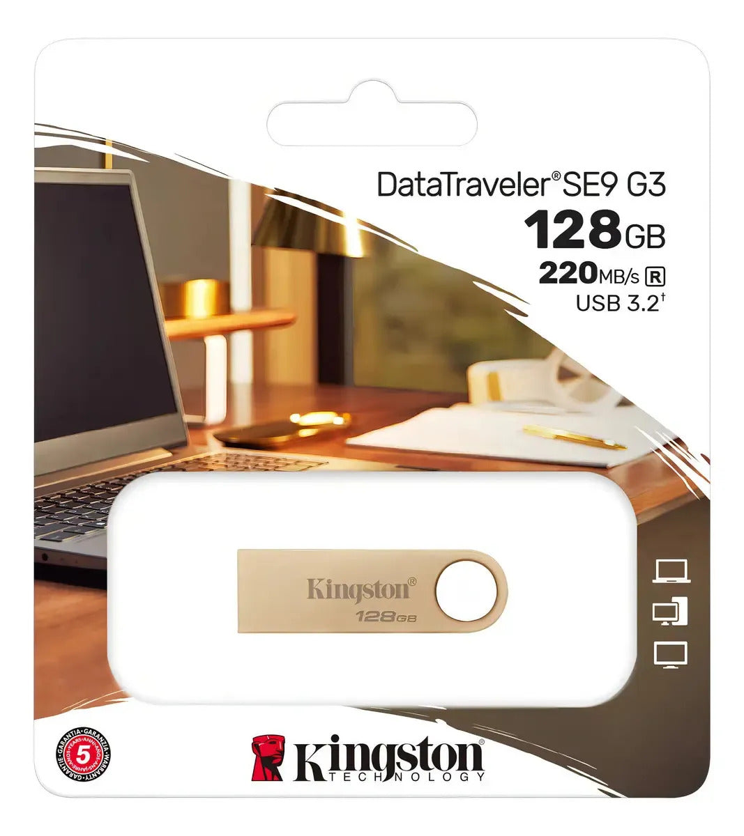 Pendrive Metalico Kingston 128 Gb Datatraveler Se9 G3 Dorado – imagen 3