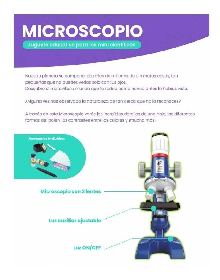 Microscopio Spacezat Educativo Para Niños Azul 100x400x1200 – imagen 7
