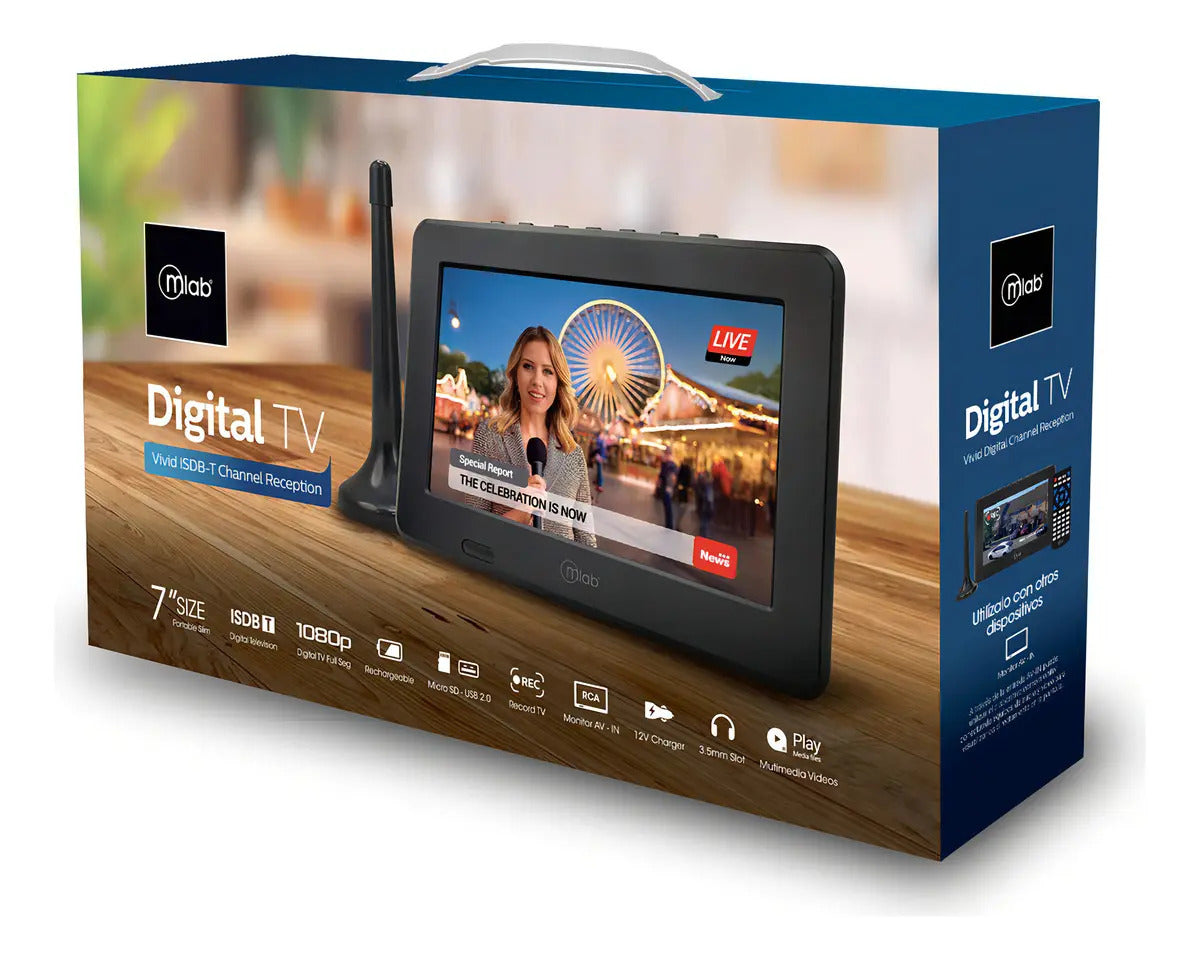 Televisor Color Digital Portatil 7 Pul Mlab Recargable Negro – imagen 3