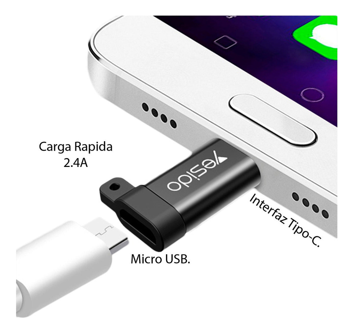 Adaptador Mirco Usb a Tipo C Yesido Gs04 Negro – imagen 3