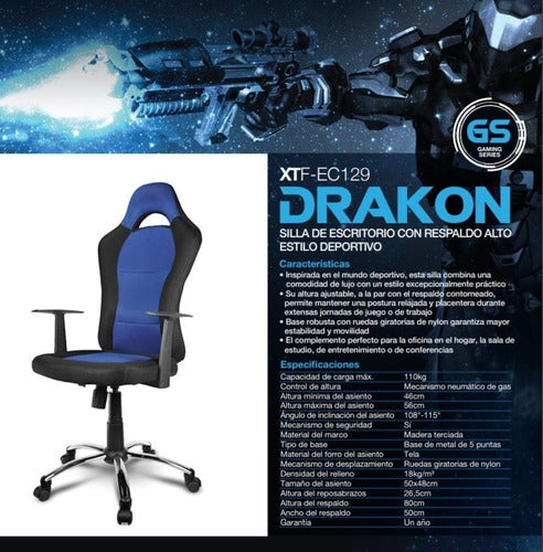 Silla Gamer Xtech Dragon Xtf-Ec129 Negro Azul – imagen 4