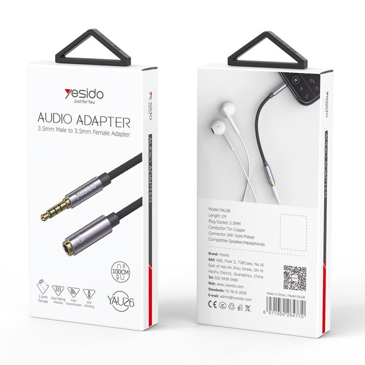 Cable Extensor 3.5 Macho A 3.5mm Hembra Yesido Yau26 Gris – imagen 3