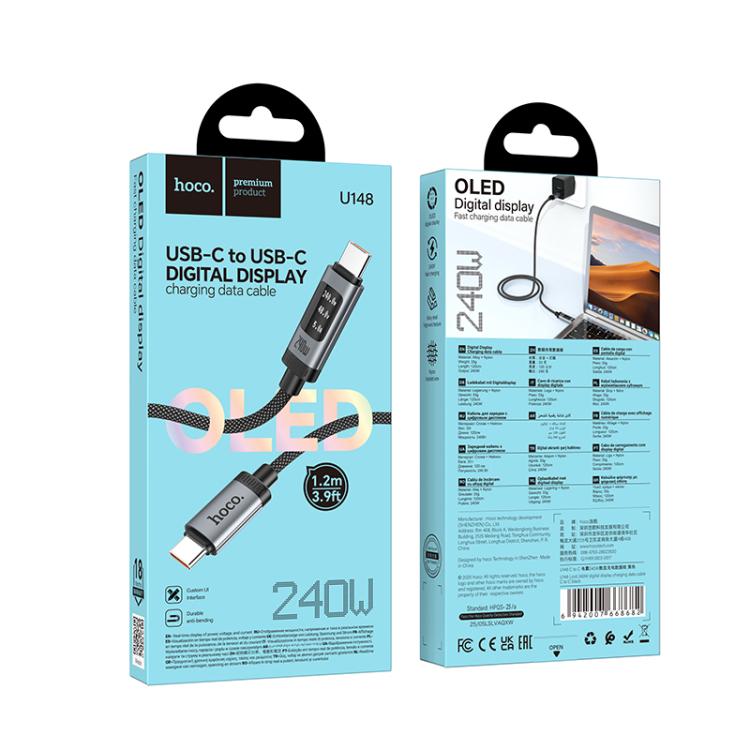 Cable Tipo C a Tipo C Hoco U148 240w 1,2 Metros Negro – imagen 3