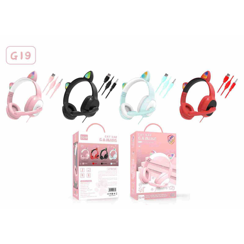 Audífonos Gamer Headset Orejas De Gato Hifi Led G19 Celeste – imagen 3