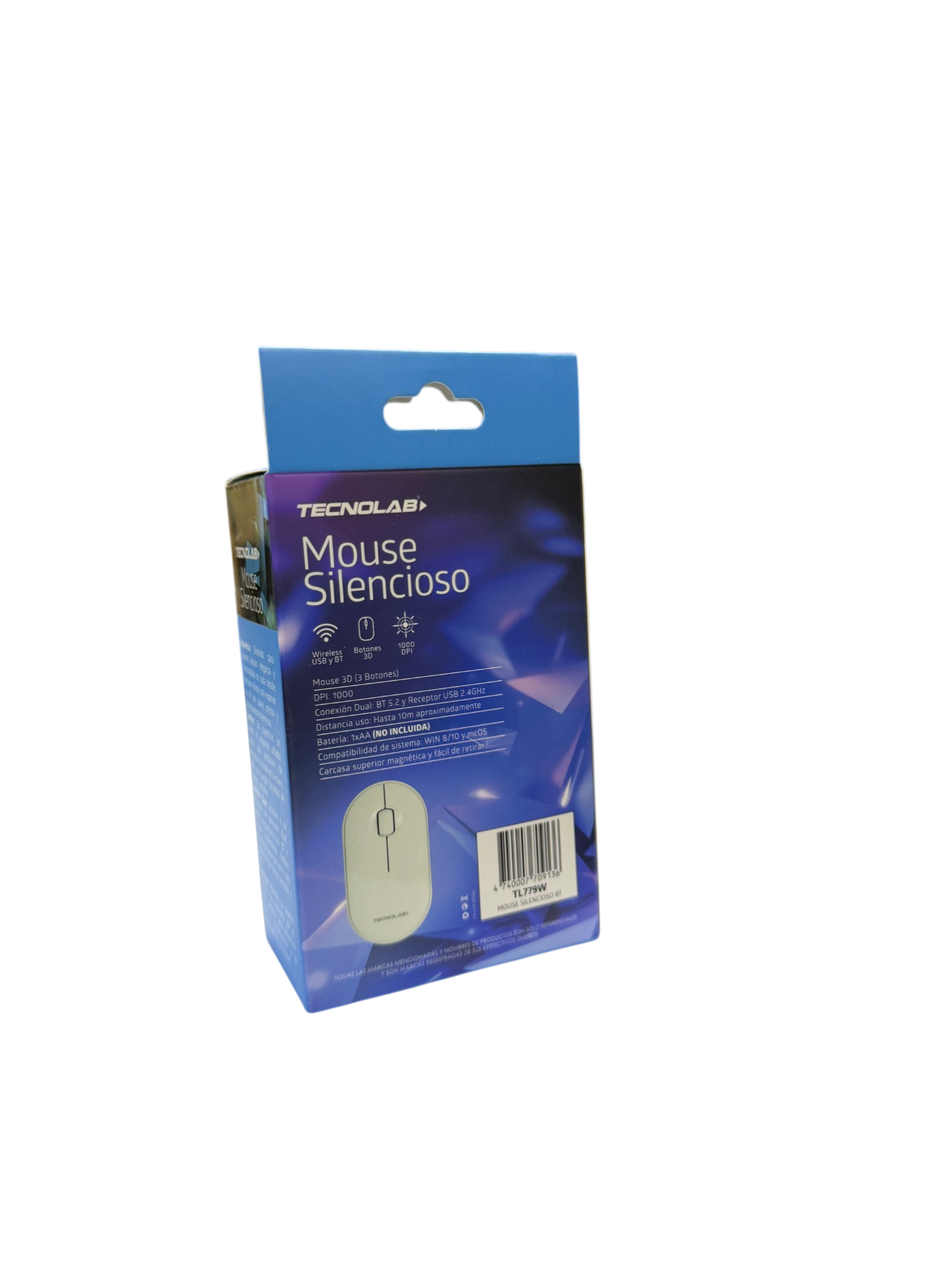 Mouse Silencioso Dual 1000 Dpi Tecnolab Tl779 Blanco – imagen 3